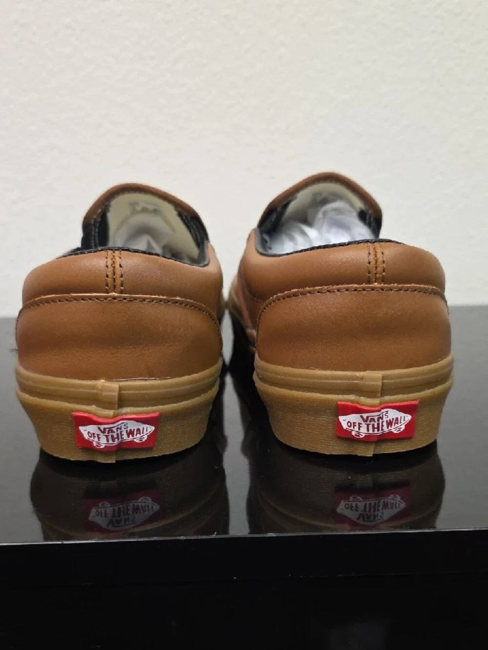 Vans Customs Classic Slip On Brown Leather Gum Sole Mens 10 Womens 11.5 New